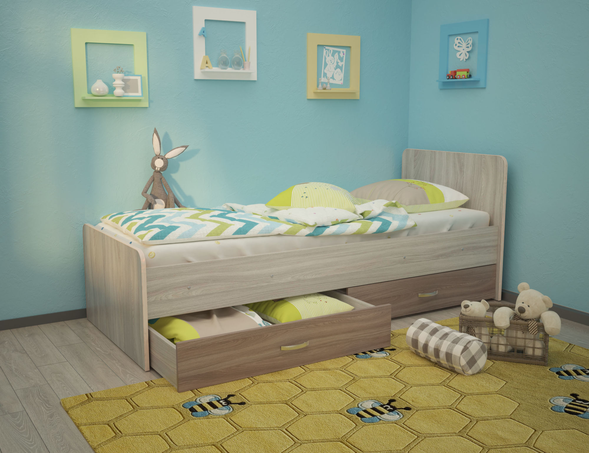 детская кровать одноярусная с ящиками